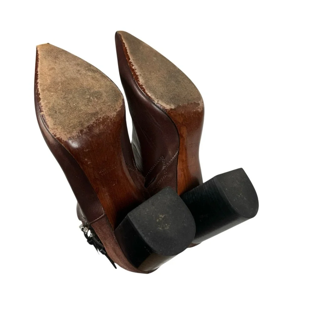 Costume National Womens Sz 37 EUR Brown‎ Leather Zip Buckle Ankle Boots Booties